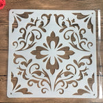 pochoir stencil blanc noir ornamental floral artisanal decoratif 32cm 32cm