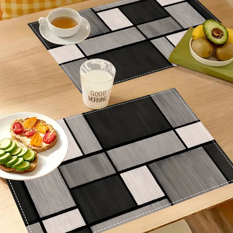 tapis table moderne carreaux géométriques noir gris lin adhésif 30x40cm set festifs
