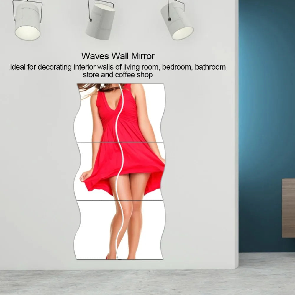 miroirs muraux modernes argentés opaques adhésifs 10cm 12cm ondulés 3d