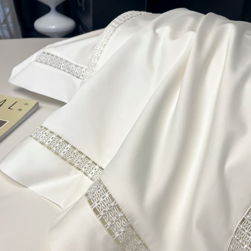 lit parure blanc moderne bordure décorative ultra doux 100 coton pièces drap housse taies