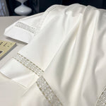 lit parure blanc moderne bordure décorative ultra doux 100 coton pièces drap housse taies