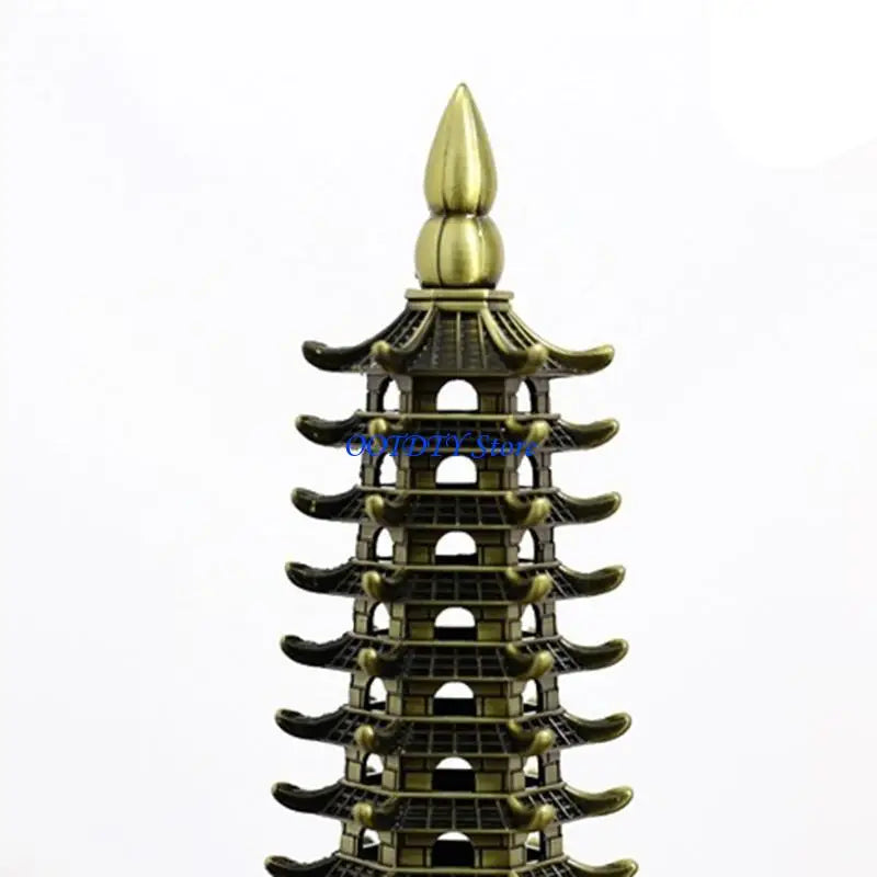 statue asiatique or pagode métal ajouré motifs architecturaux traditionnels verte bronze