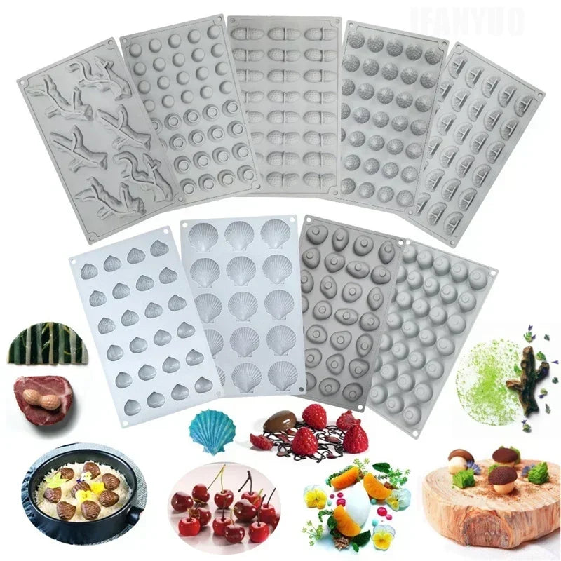 moules silicone gâteaux deco moderne framboise orange champignons cacahuètes fondant tronc arbre
