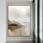 affiche abstraite paysage montagneux toile contemporaine beige marron salon chambre decoration mur vertical imprimeensoie