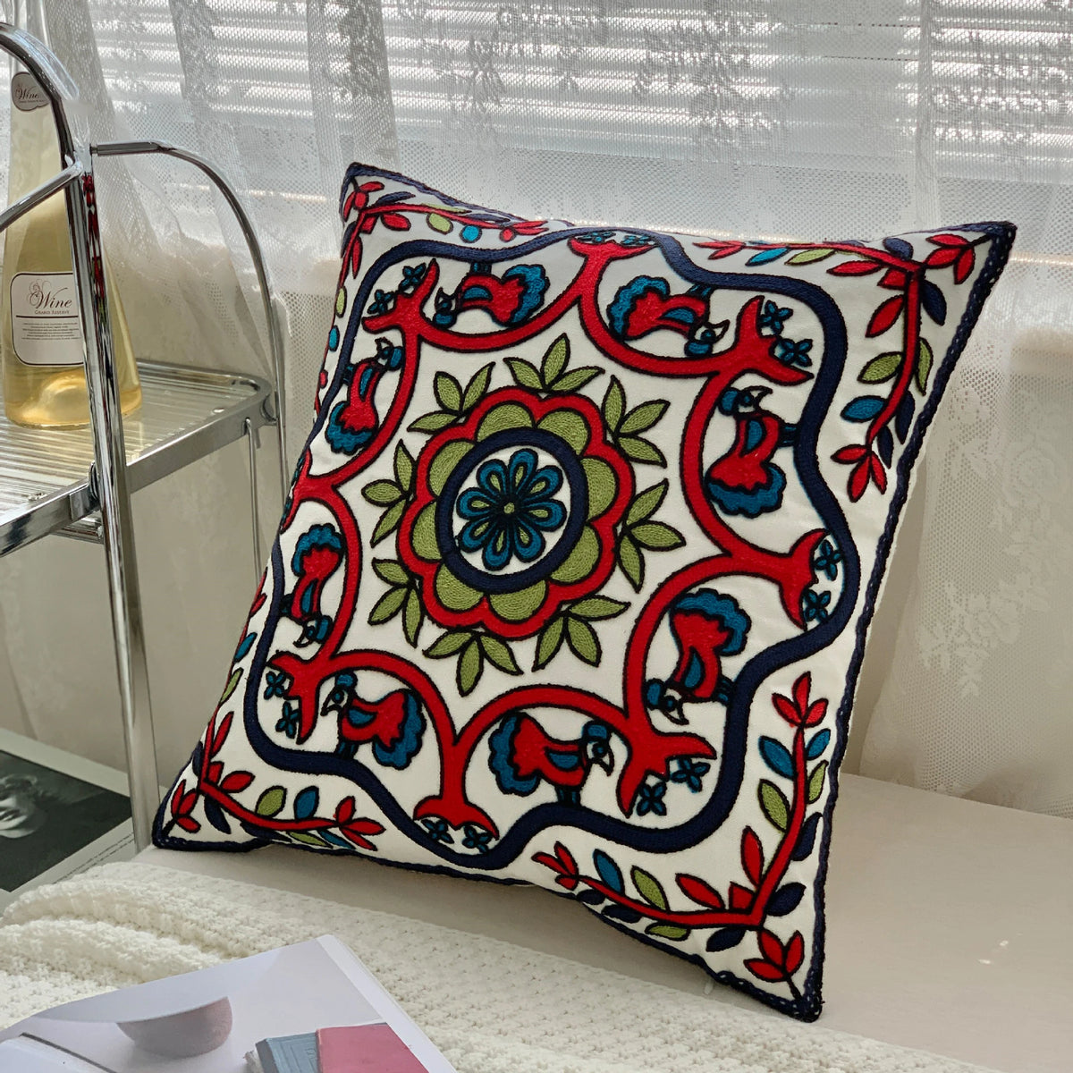 taies d'oreiller coton polyester ethnique floral brodées couleurs vives motifs géométriques coussins deco 45x45cm
