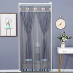 rideau gris beige rose bleu broderie florale transparent moderne ruban porte tissu polyester