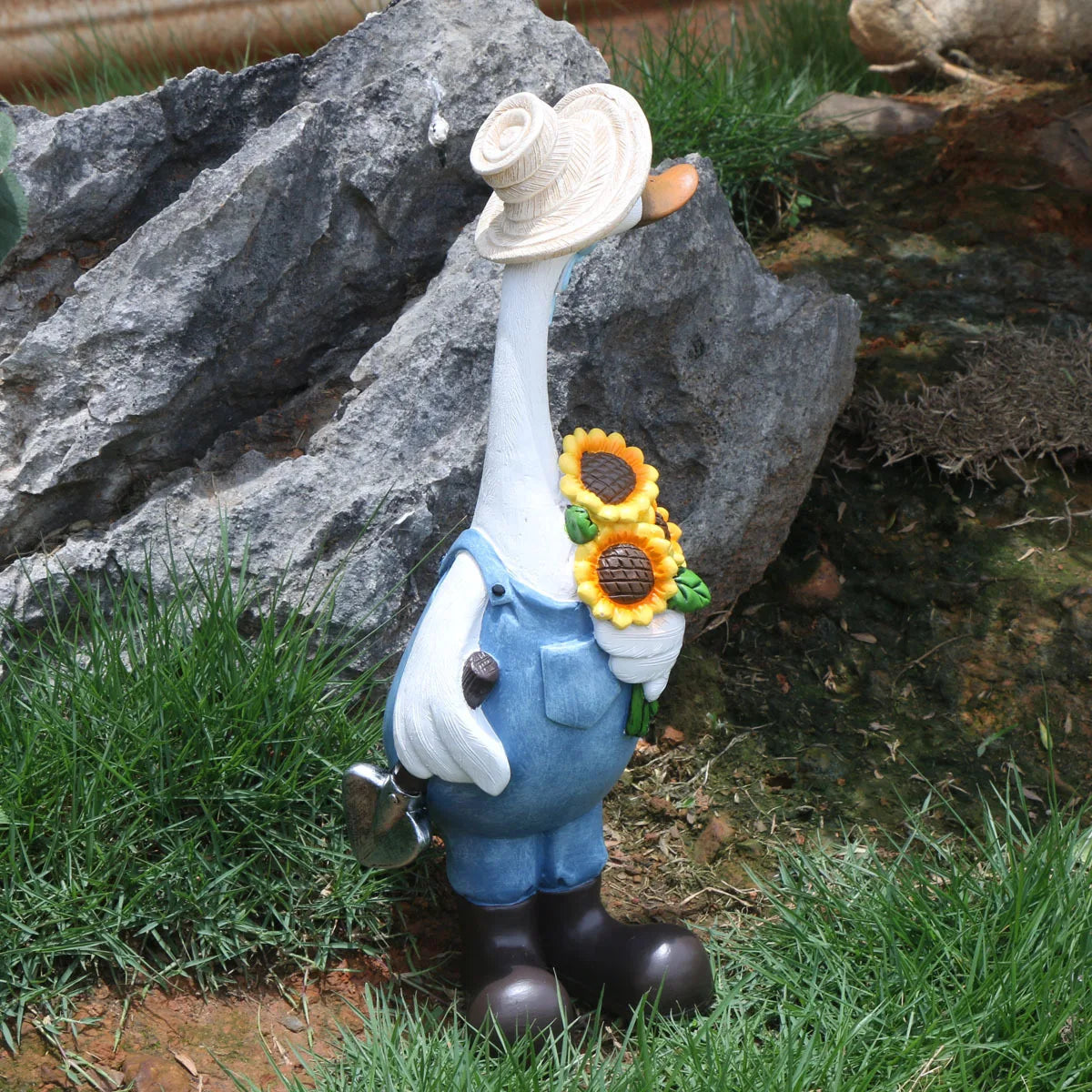 statue jardin canards vêtements fleurs chapeau bottes motifs floraux décorative résistante intempéries durableextérieur