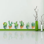 sticker mural cactus floral illustration aquarelle adhésif vert beige bleu