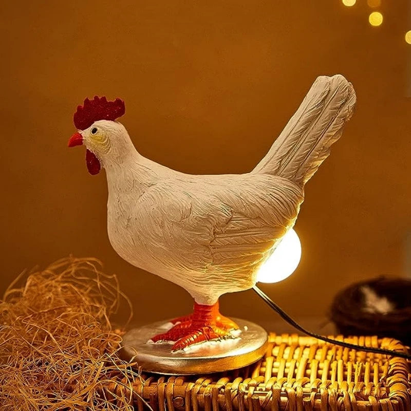 lampe poser poule blanc rouge plumes moderne chambre coucher veilleuse animauxDecorationPâques