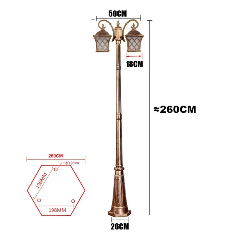 lampadaire classique or noir deux têtes éclairage extérieur ip55 led