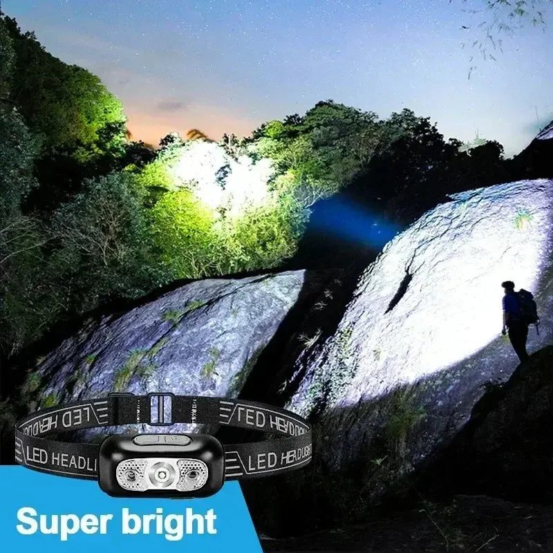 lampe frontale led rechargeable noir bande ajustable chargeur usb camping pêche urgence moderne compact