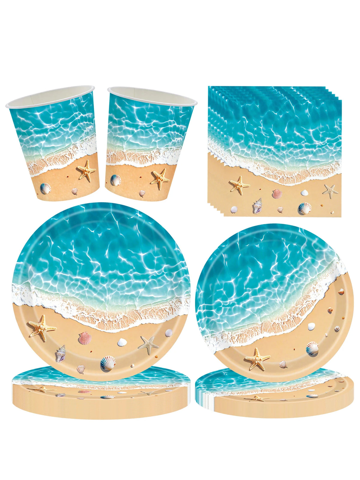 assiettes jetables motif plage coquillages vague mariage anniversaire noël thème océan hawaïen
