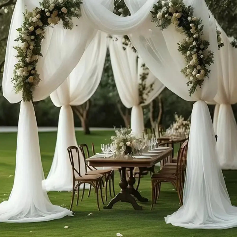 rideau mariage beige rouge blanc bleu clair translucide classique élégant 6m 75cm