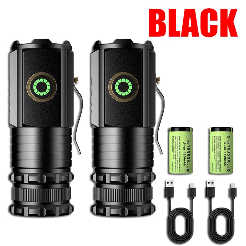lampe torche noire led 15w rechargeable type ip68 anti choc emergency