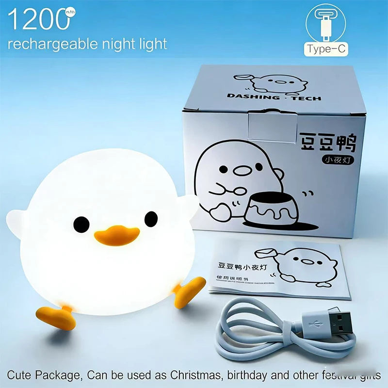 veilleuse nuit forme poussin blanc orange mignon cartoon rechargeable usb tactile