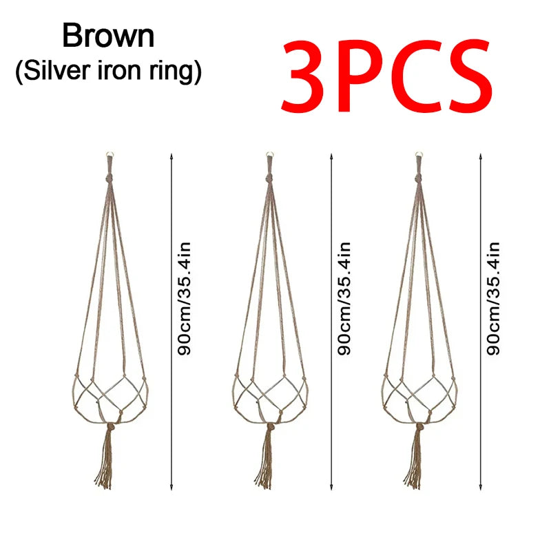 sacs fleurs suspendus macramé boho noir blanc anneaux métalliques rustique