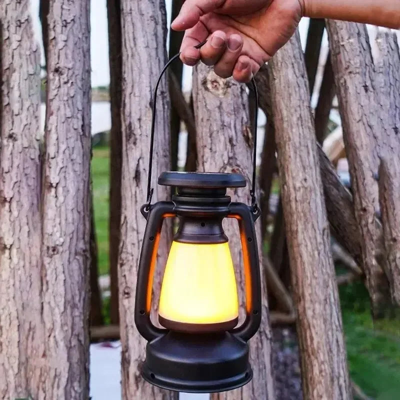 lampe led vintage camping suspension tringle métallique lumière blanche orangée noir atmo décorativeextérieurintérieur