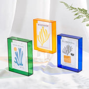 cadre photo acrylique transparent moderne bleu vert orange marron abstrait minimaliste salon chambre couloir
