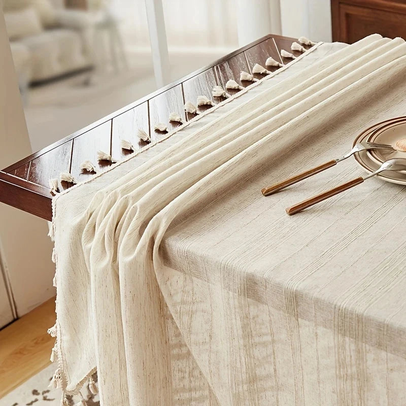 nappe table beige franges rayées rustique extérieure mariage festives dimensions variées
