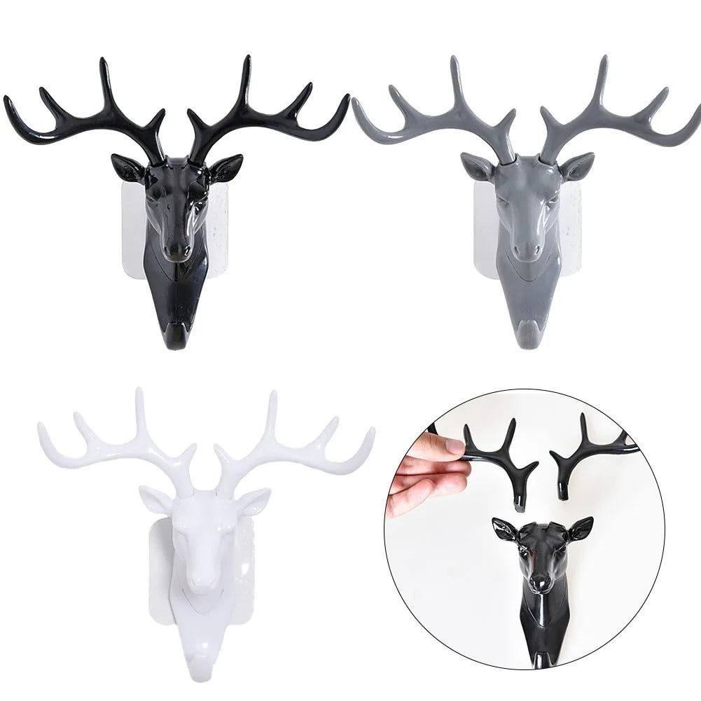 porte clés mural décoratif tête cerf noir gris blanc PVC moderne adhésif suspendre ornements