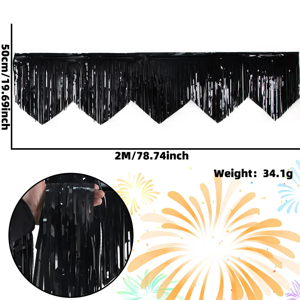 rideau franges noir zigzag festif opacité décoration mur occasion fête doré bleuclair