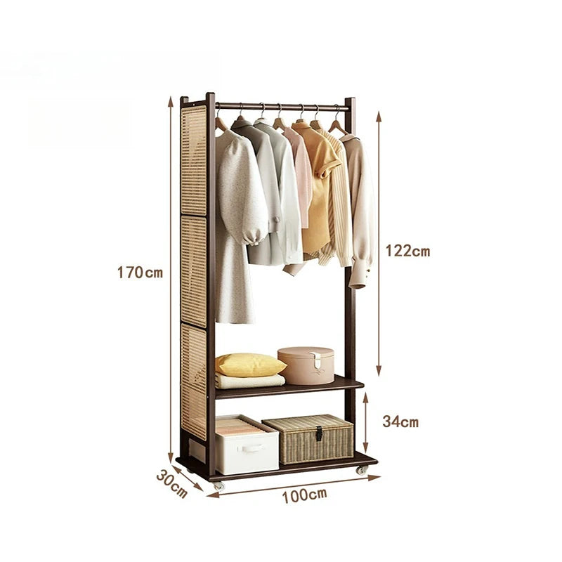 armoire vêtements mobile rotin marron clair 10 cintres boîtes rangement coussins entrée chambre moderne