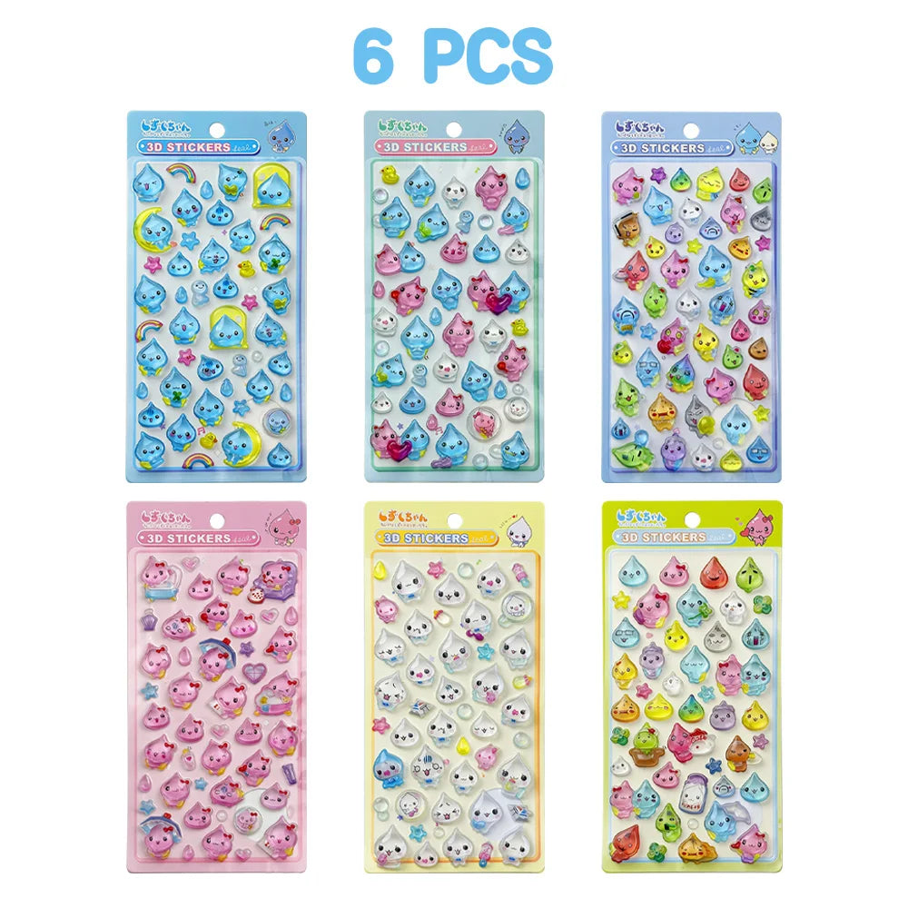 sticker 3d mignon goutte d'eau animaux étoiles arc ciel kawaii adhésif rose blanc bleuclair.texture