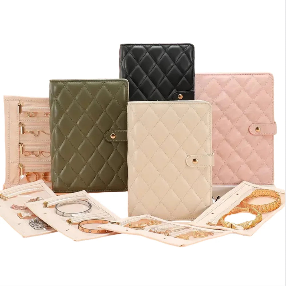 porte bijoux pliable compartiments cuir motifs géométriques moderne pratique boucles d'oreilles bracelets colliers étui
