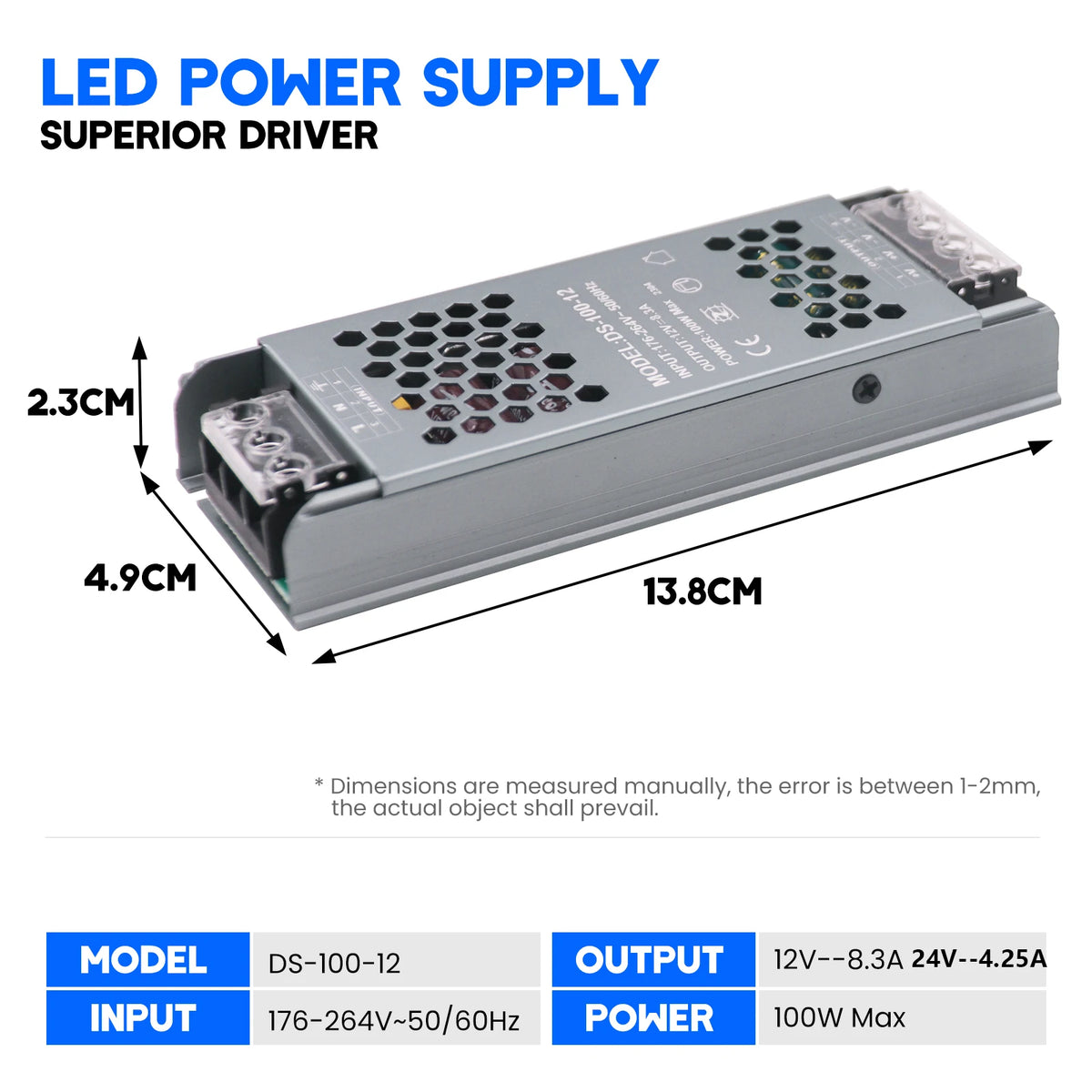 alimentation led 12v 24v 60w 100w 150w 200w 300w 400w transformateur silencieux gris perforé