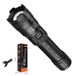 lampe torche rechargeable usb led haute luminosité étanche zoom camping randonnée portable noire moderne