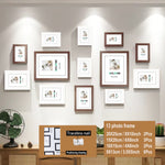 cadres photo bois teak noir blanc modernes minimalistes différents grille positionnement