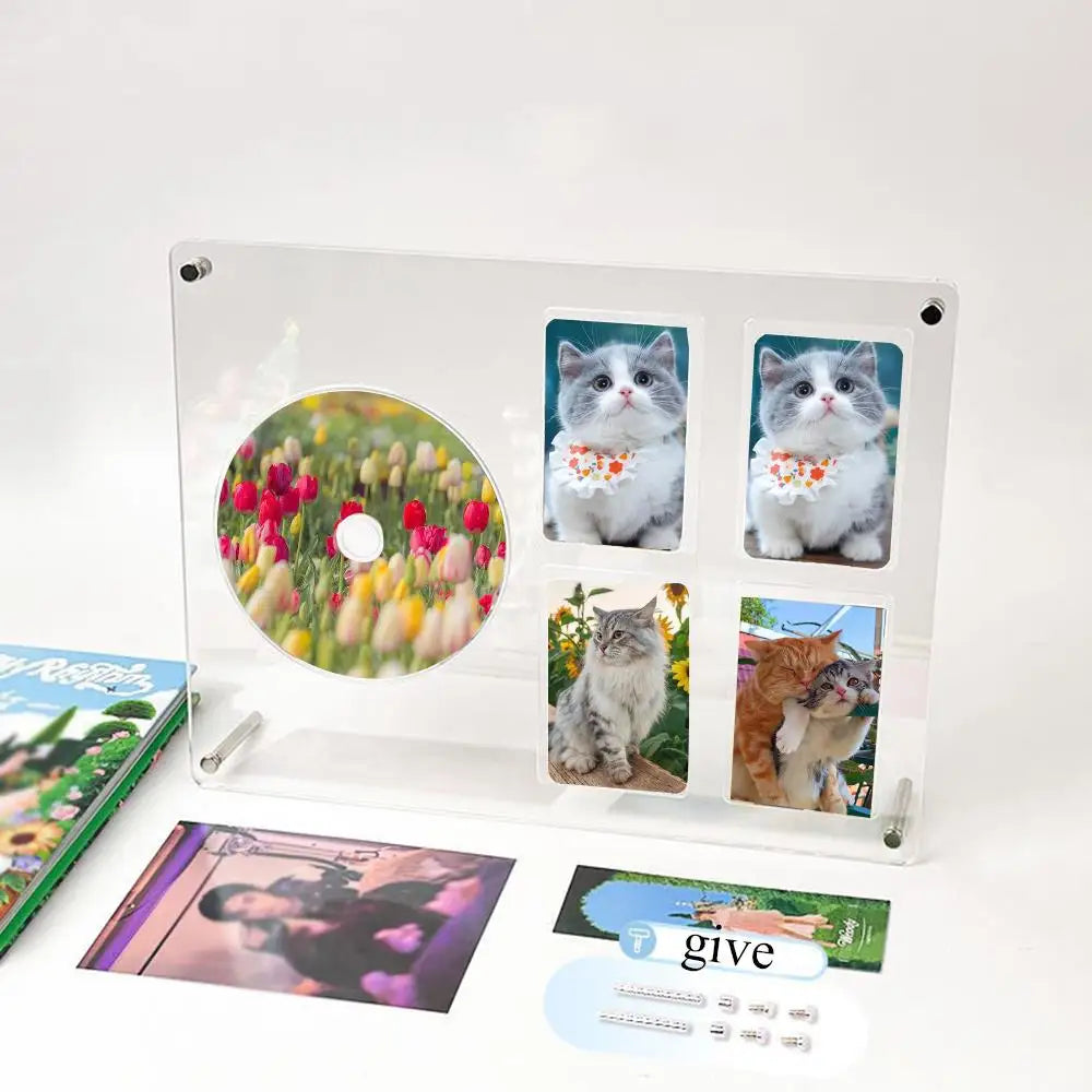 cadre photo moderne transparent clips acrylique photos chats fleurs roses