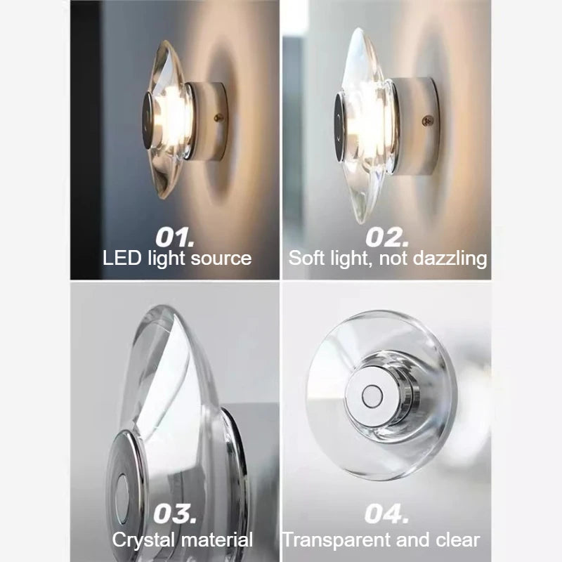 Applique murale moderne cristal argenté led transparent minimaliste fixée mur