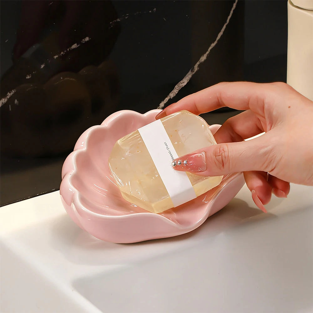 assiette savon coquillage moderne rose clair blanc salle bain rangement plateau opacité