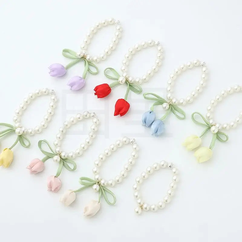 bracelet tulipe fleur ruban décoratif féminin blanc vert clair fleurs moderne