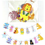 guirlande fête multicolore animaux mignons instruments papier étoile ruban pois scène rideaux enfants