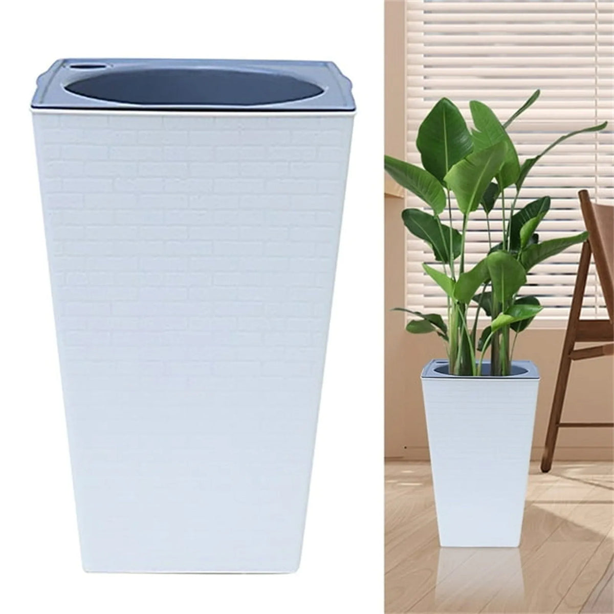 pots fleurs brique blanc moderne arrosage intégré plante gravier bleu gris jardinextérieur