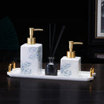 distributeur savon liquide céramique blanc bleu fleurs classique salle bains 280ml 450ml