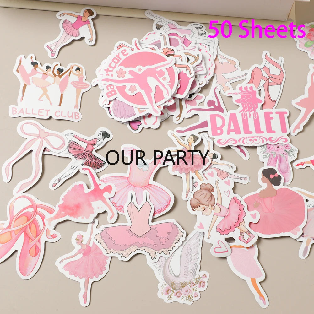 autocollants danseuses ballet rose blanc cartoon fêtes anniversaires noël mariage enfants stickers