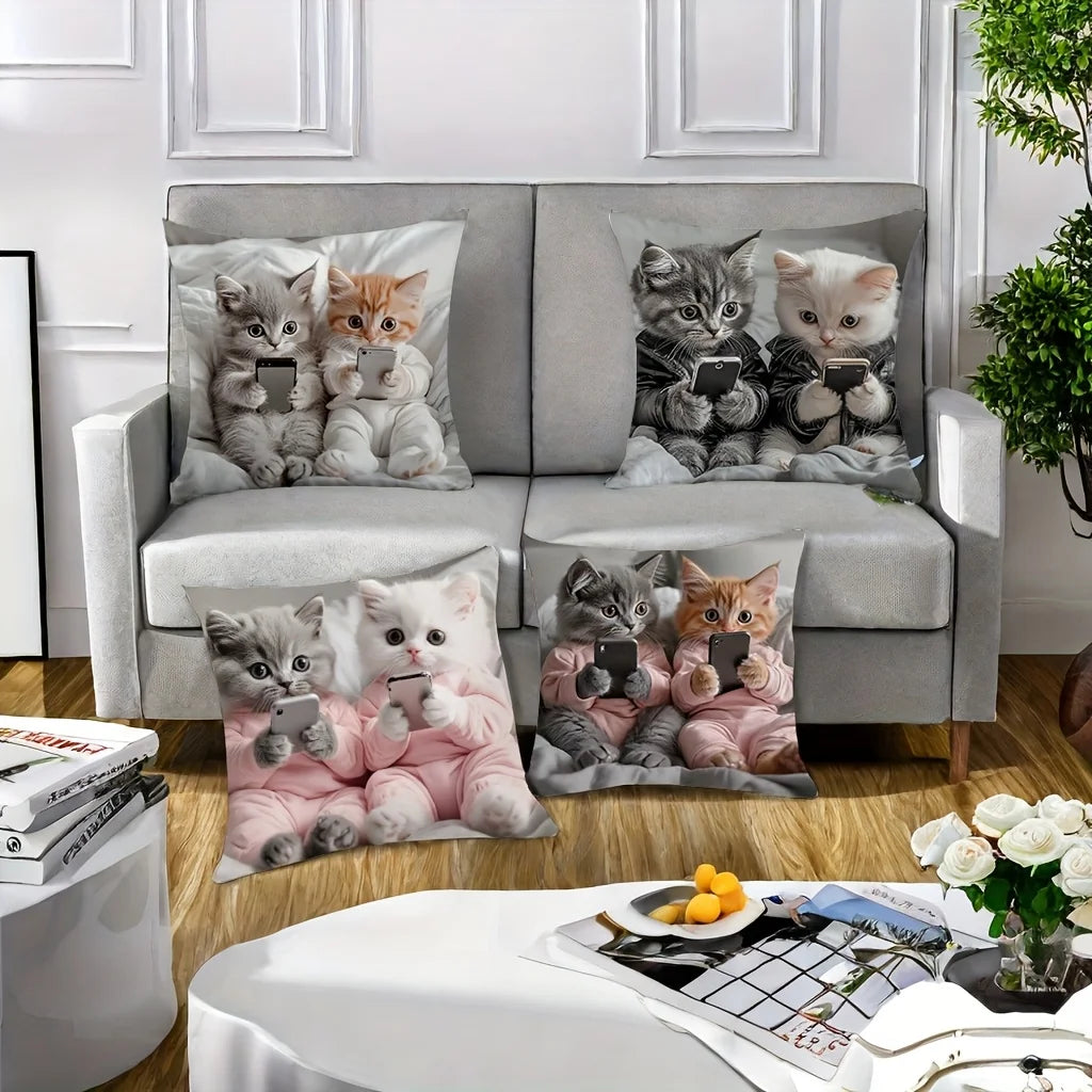 taies d'oreiller imprimées polyester chatons mignons coussins décoratifs zippés maison 45x45cm 50x50cm chambre lit
