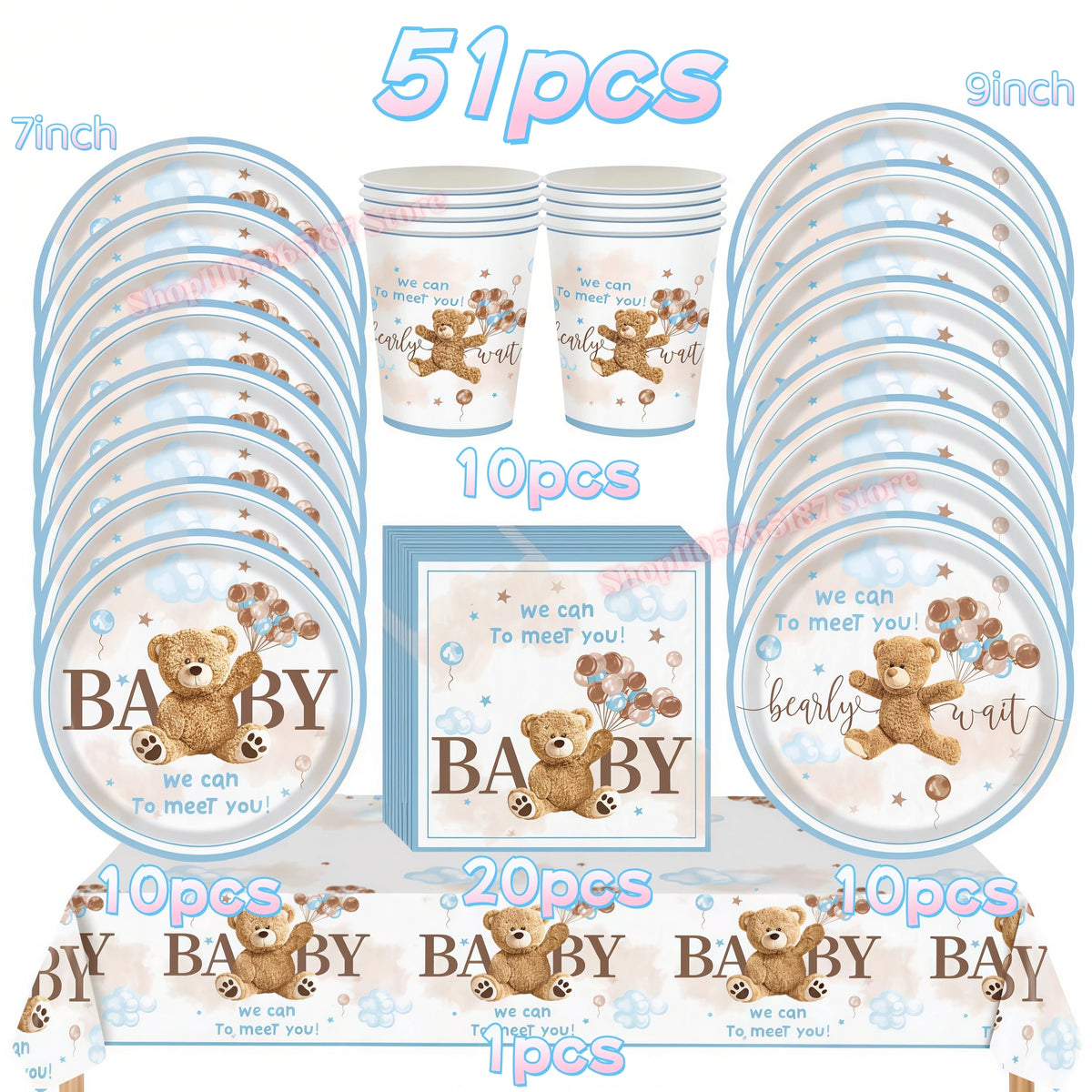 assiettes jetables anniversaire ours enceinte ballons napkins tablecloth thème bébé festive