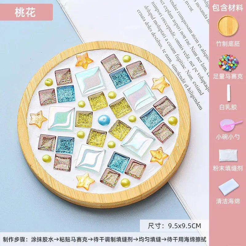 coasters mosaïque multicolores créatifs artisanal diy bambou transparents opaques