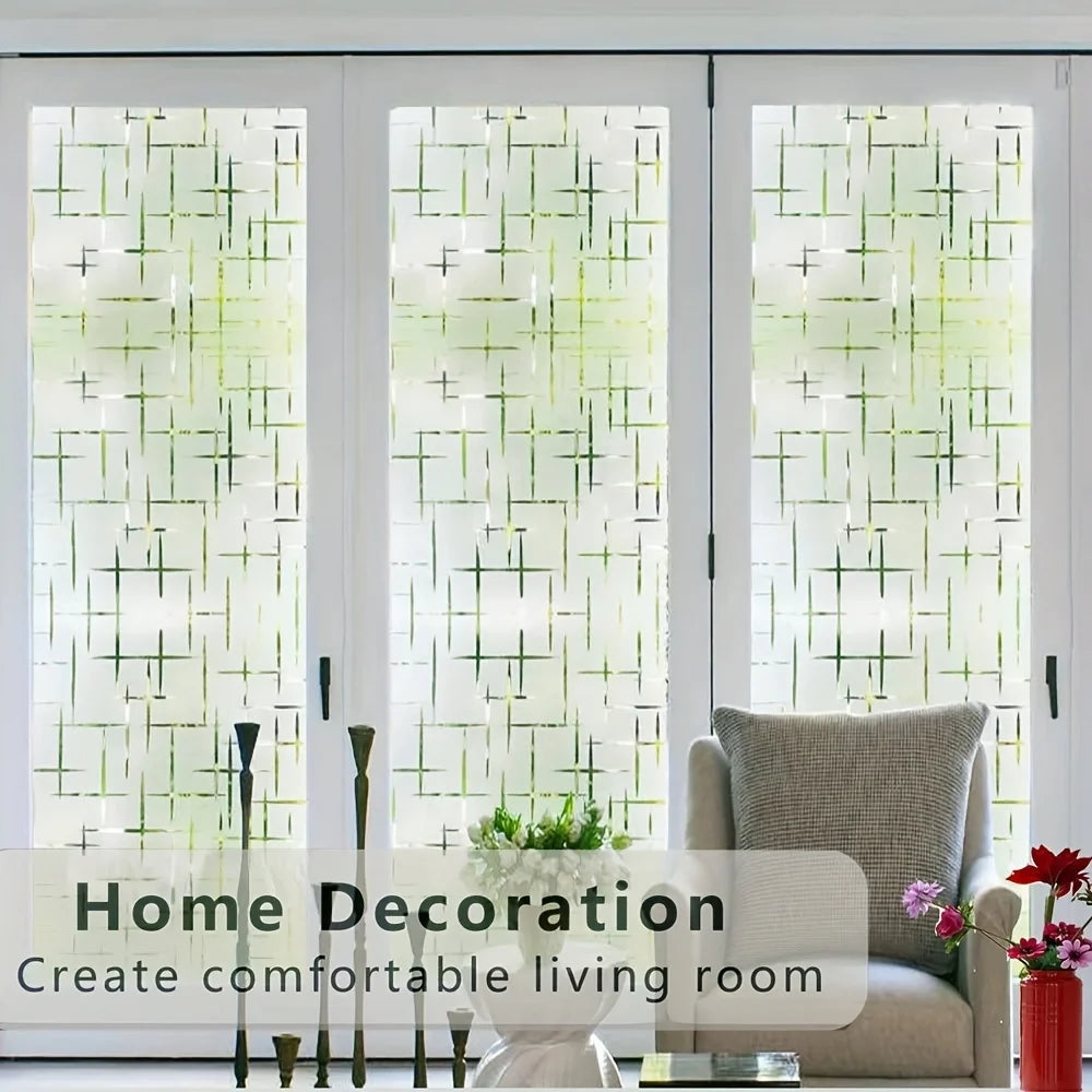film fenêtre décoratif moderne lignes vertes fond blanc protection uv isolation thermique 45x100cm 45x200cm
