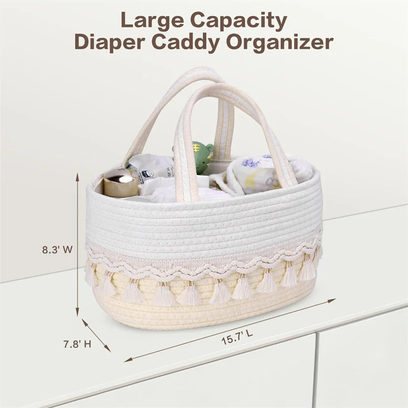 panier rangement tressé réutilisable compartiments couches jouets blanc rose beige
