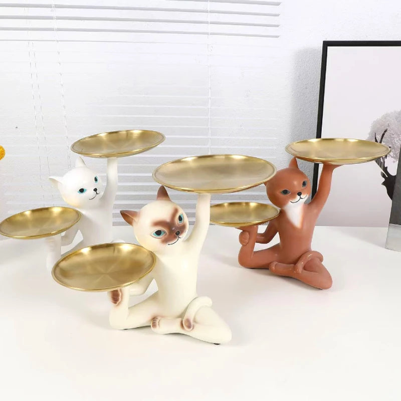 support bijoux chat blanc doré moderne plateau doré animal assis minimaliste