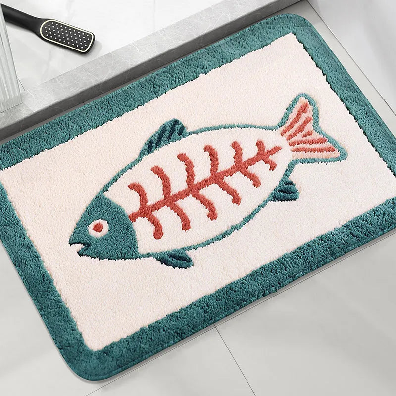 tapis antidérapant moderne poissons coquillages salle bain lavable machine 40x60cm