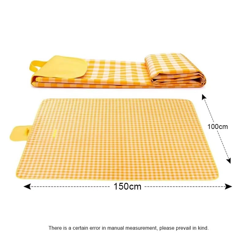 tapis pique nique jaune carreaux géométriques moderne imperméable poignées amovibles rangement portable