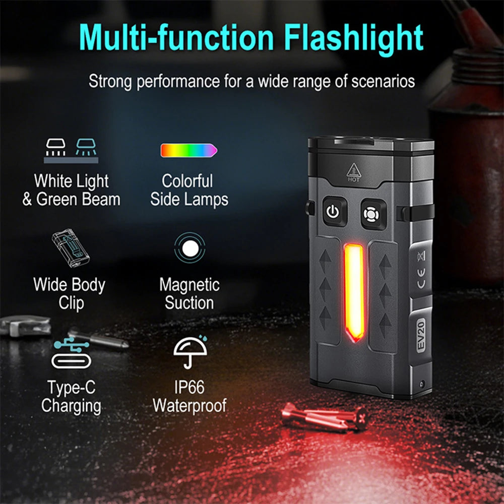 lampe torche multifonction noire led rechargeable clip magnétique texture métallique modes lumineux variateurs