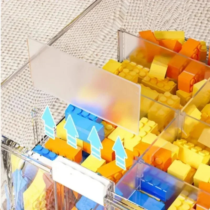 boîte rangement transparente moderne jouets construction vert jaune poignées détachables grille tailles respectueuse environnement