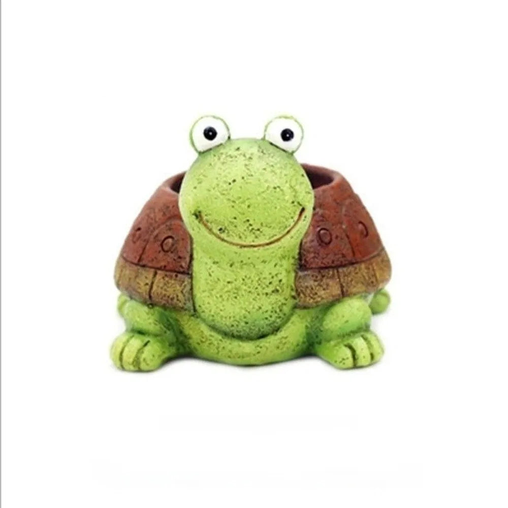 cache pot résine forme chien tortue lapin décoration table plantes animaux vert marron gris